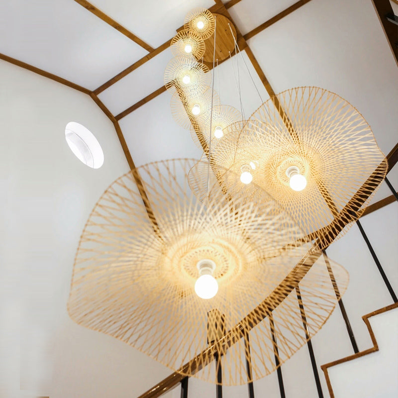 Japaner Stil Bambus gewebtes Anhänger Lampenfischer Hut Form Art Deco 1 Licht hängende Licht für das Restaurant