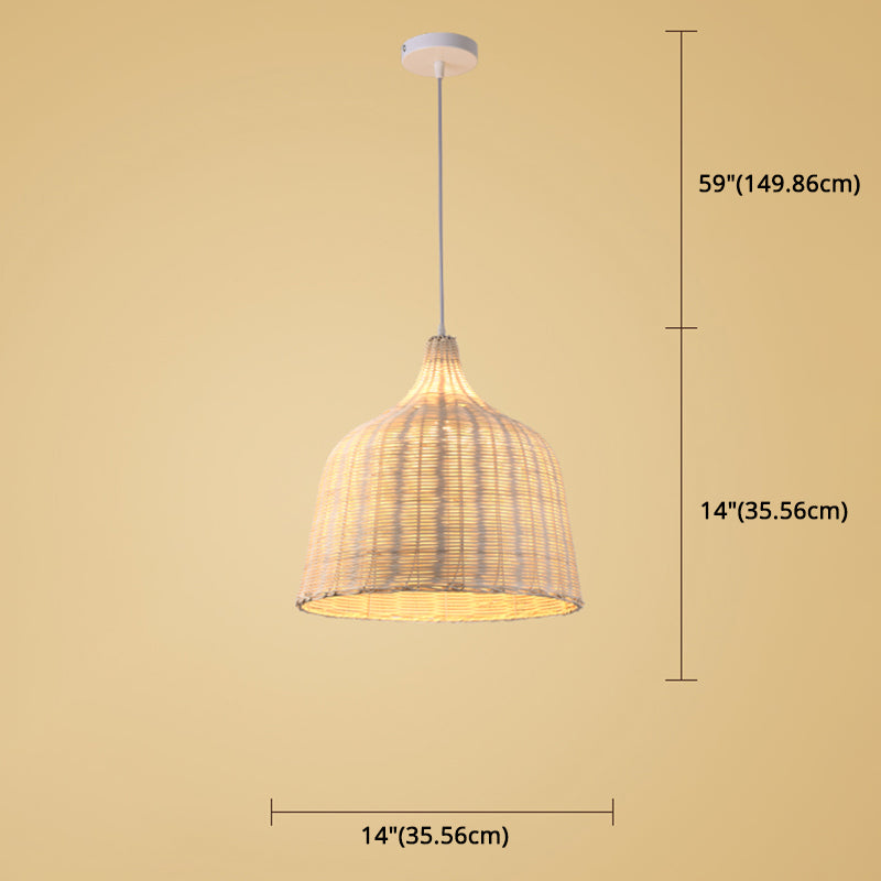 Hand-weaving Bamboo Bell Shape Hanging Light Asian Rattan Shade Single Light Pendant Lamp with 59" Hanging Wire
