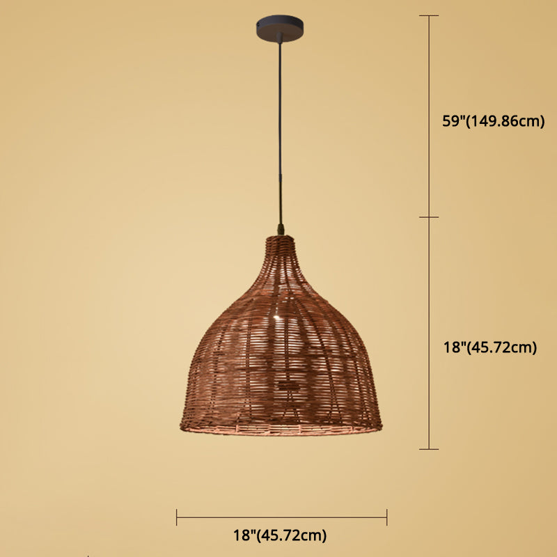 Hand-weaving Bamboo Bell Shape Hanging Light Asian Rattan Shade Single Light Pendant Lamp with 59" Hanging Wire