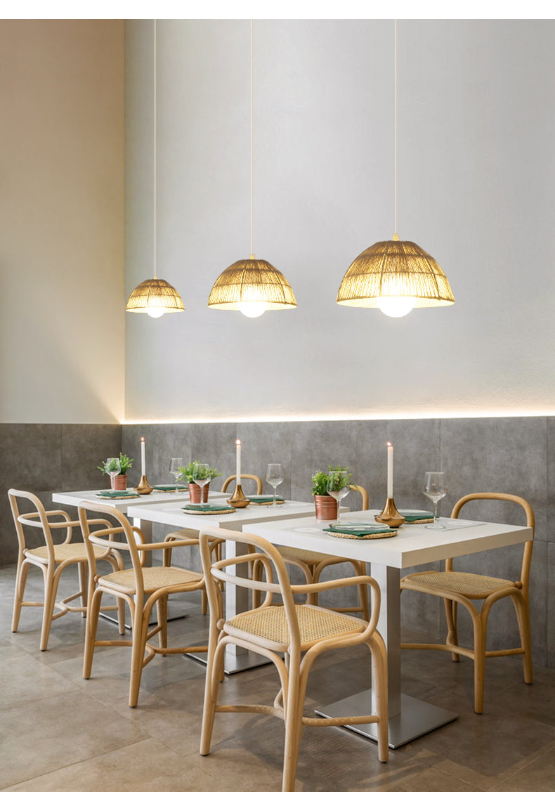 Single Light Dome Suspended Light Asian Style Rattan Decorative Lighting Fixture in Wood