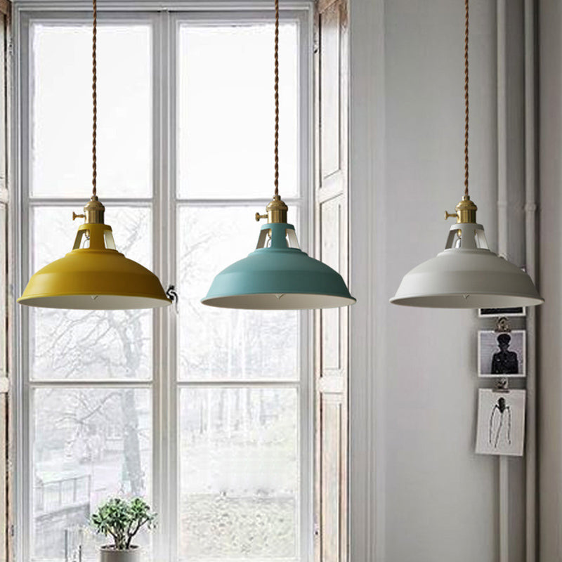 Kitchen Barn Metal Shade Pendant Lamp 1 Light Nordic Style Macaron Colored Hanging Lamp