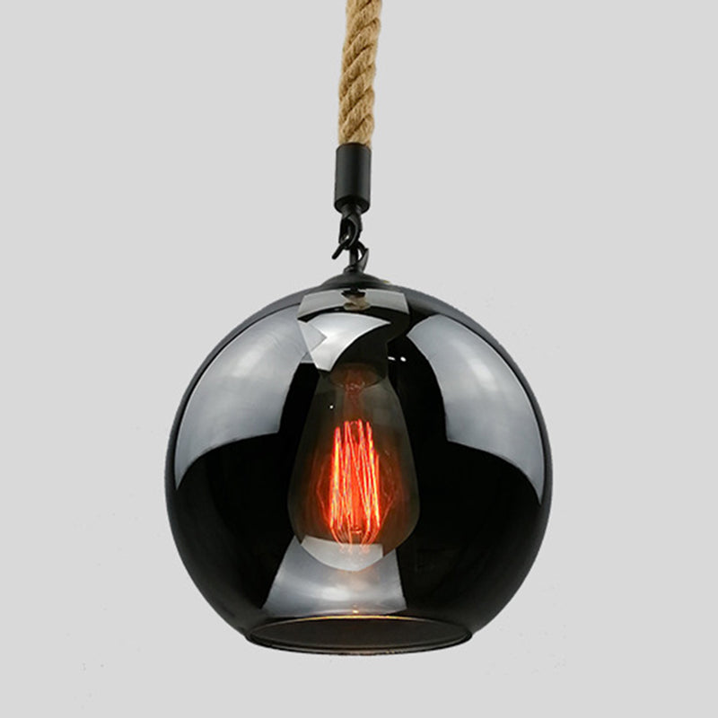Rustic Globe Glass Shade Hanging Light Vintage Industrial Hemp Rope Pendant Light for Foyer Kitchen Restaurant