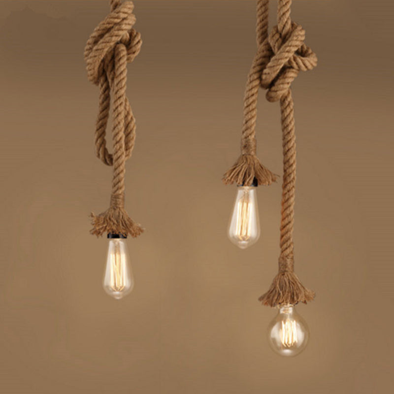 Single Light Hemp Rope Pendant Light Industrial Style Bare Bulb Coffee Shop Decorative Lighting Fixture