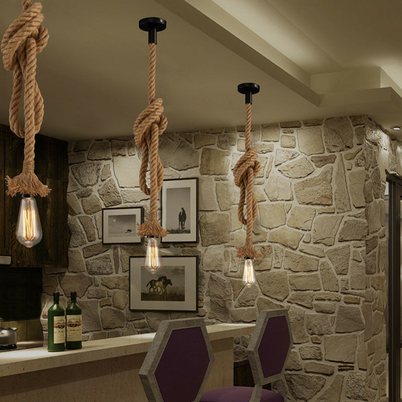 Single Light Hemp Rope Pendant Light Industrial Style Bare Bulb Coffee Shop Decorative Lighting Fixture