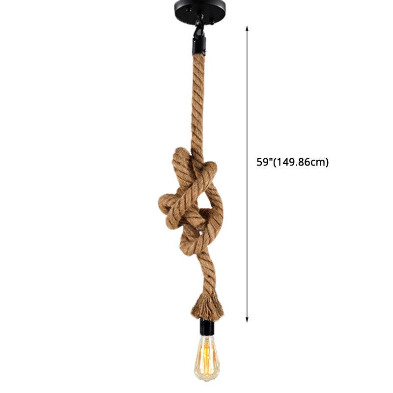 DIY Adjustable Hemp Rope Hanging Light Retro Industrial Single Bare Bulb Lighting Fixture for Bar Counter Farmhouse