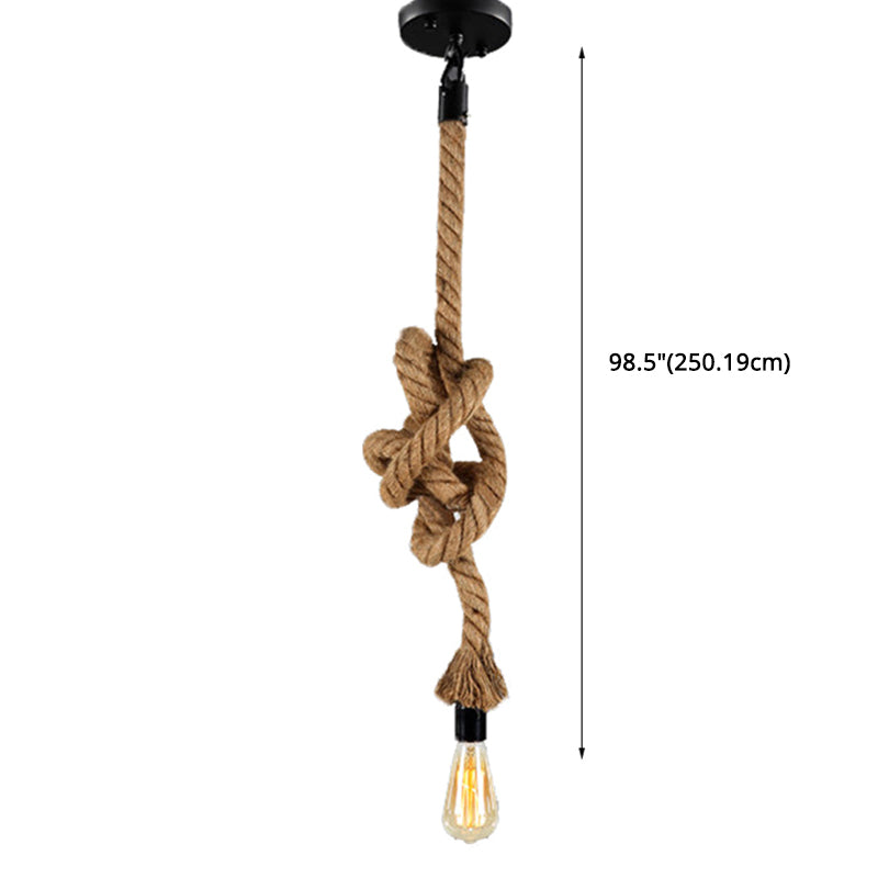 DIY Adjustable Hemp Rope Hanging Light Retro Industrial Single Bare Bulb Lighting Fixture for Bar Counter Farmhouse