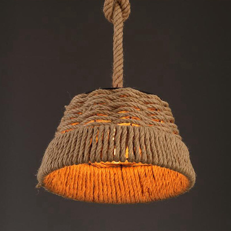 Canna intrecciata a mano a sospensione Light Industrial Style Industrial Stiro battuto con tonalità affusolata per il ristorante