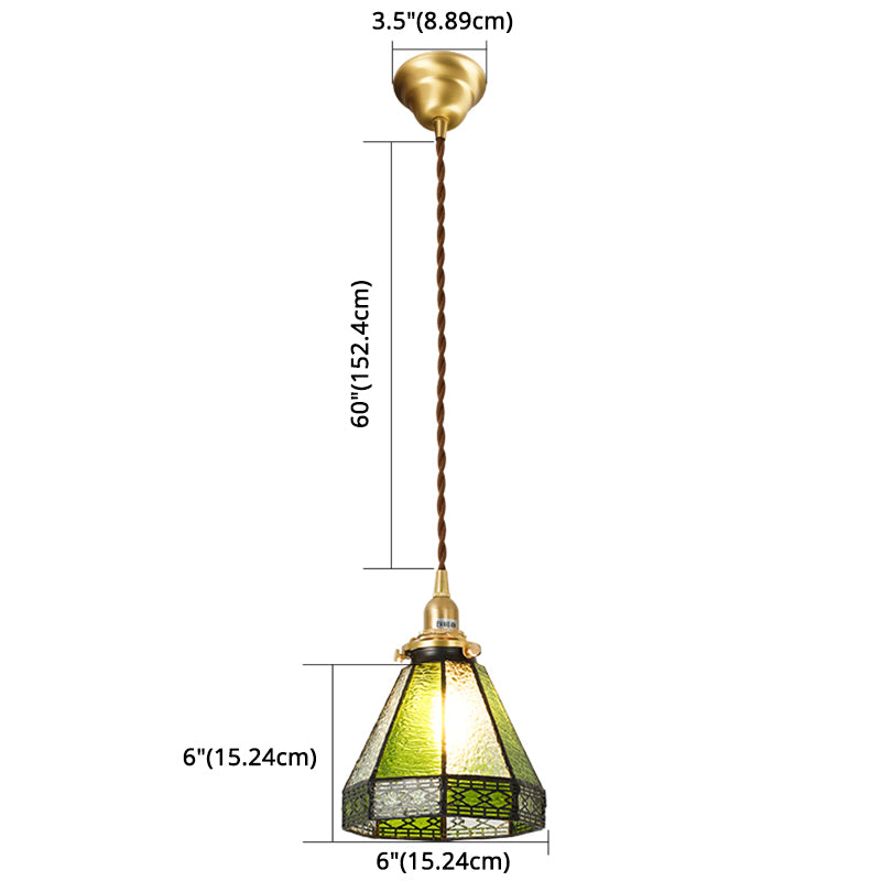 Stained Glass Shade Tiffany Hanging Light Brass Bedroom Mini Pendant Lamp with 63" Hanging Wire