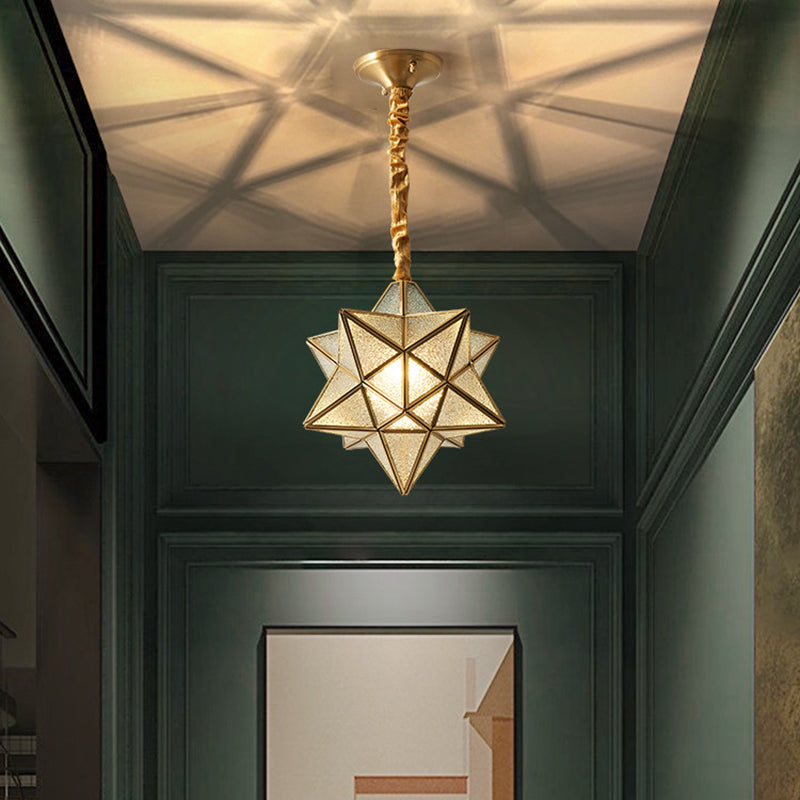 Vintage Brass Hanging Light Star Shade 1 Light Glass Pendant Lamp with Adjustable Chain for Hallway