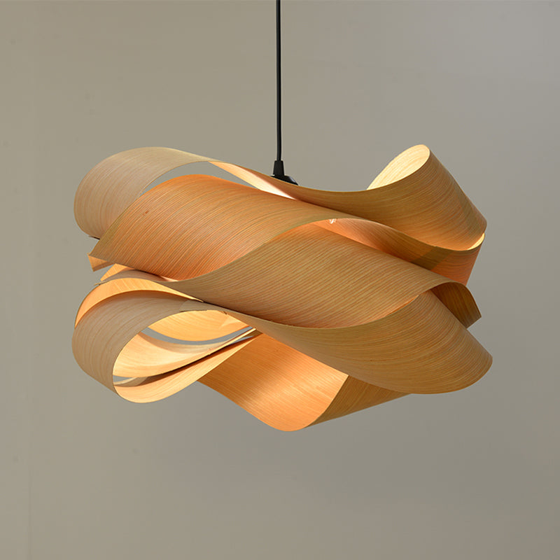 Twist Wooden Veneer Suspension Pendant Light Modern Simplicity Style Lighting Fixture for Restaurant Coffee Shop