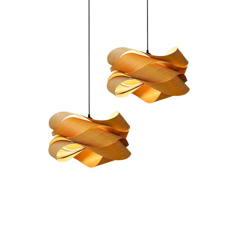 Twist Wooden Veneer Suspension Pendant Light Modern Simplicity Style Lighting Fixture for Restaurant Coffee Shop