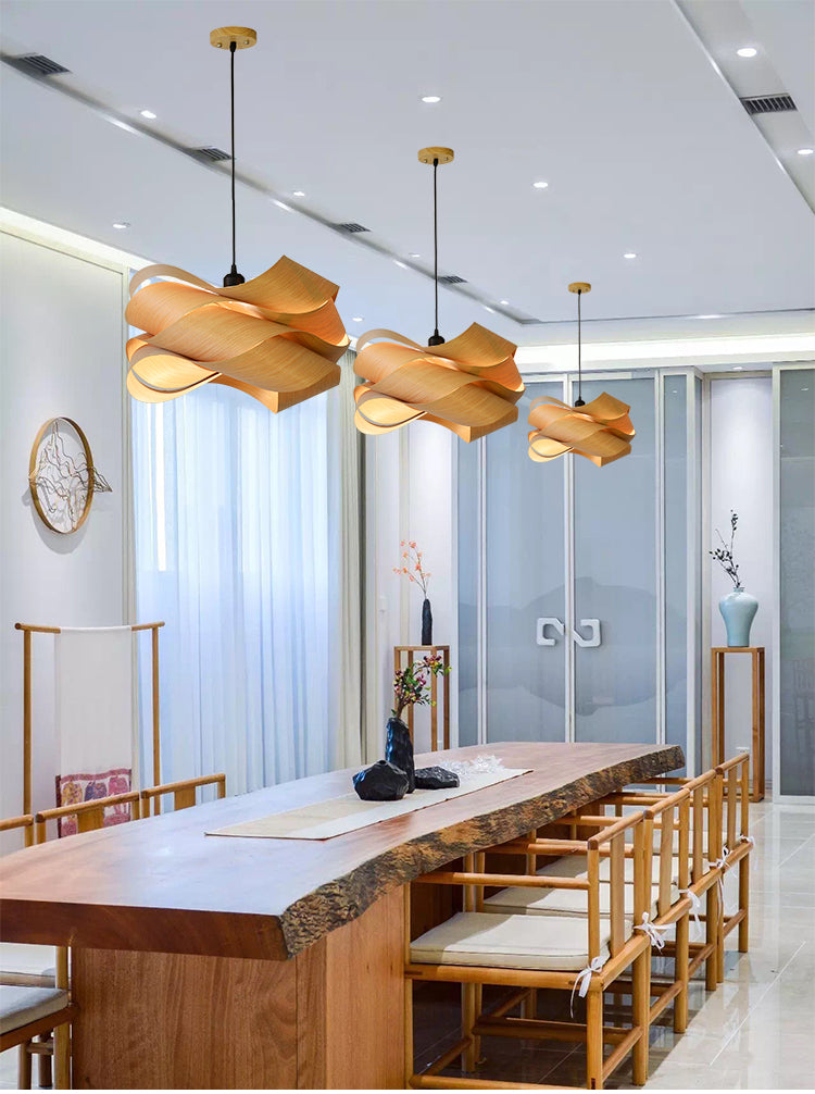 Twist Wooden Veneer Suspension Pendant Light Modern Simplicity Style Lighting Fixture for Restaurant Coffee Shop
