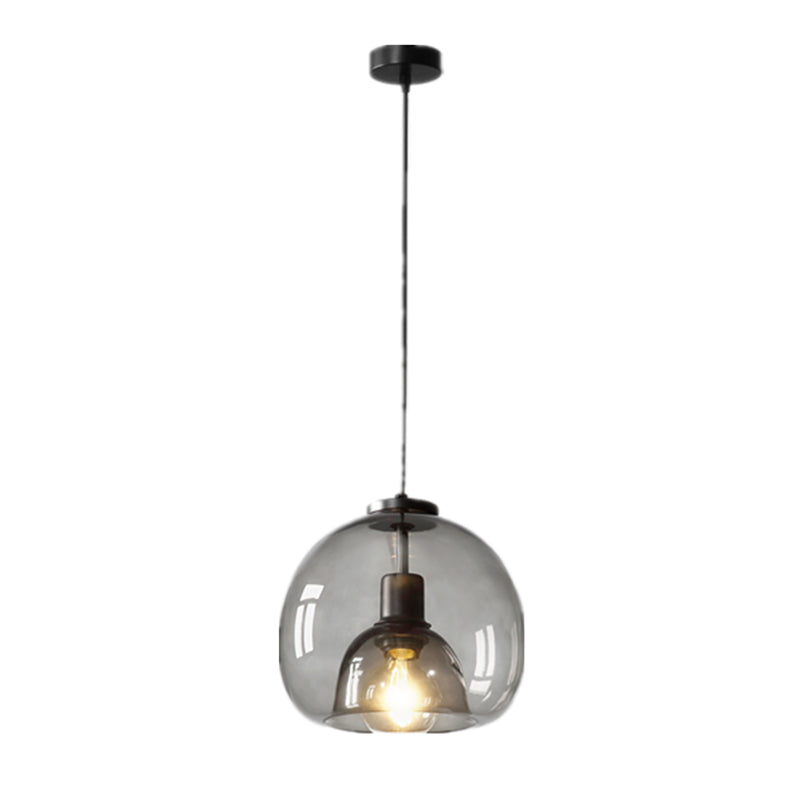 Smoke Grey Double Glass Shade Suspension Pendant 9 Inch Wide Modern Style Lighting Fixture for Bar