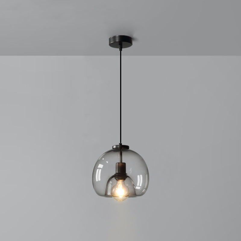 Smoke Grey Double Glass Shade Suspension Pendant 9 Inch Wide Modern Style Lighting Fixture for Bar