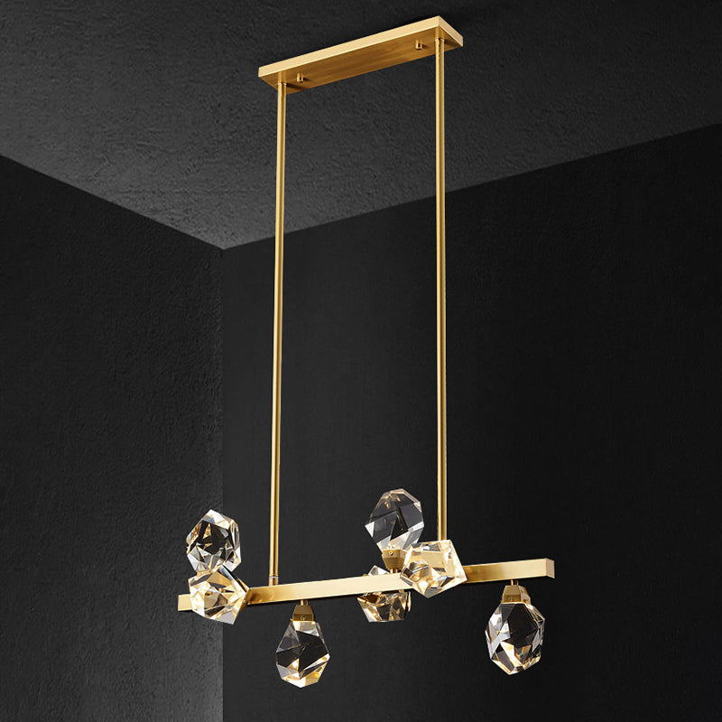 Brass LED Gemstone Hanging Light Minimalist Crystal Island Lighting for Dining Room