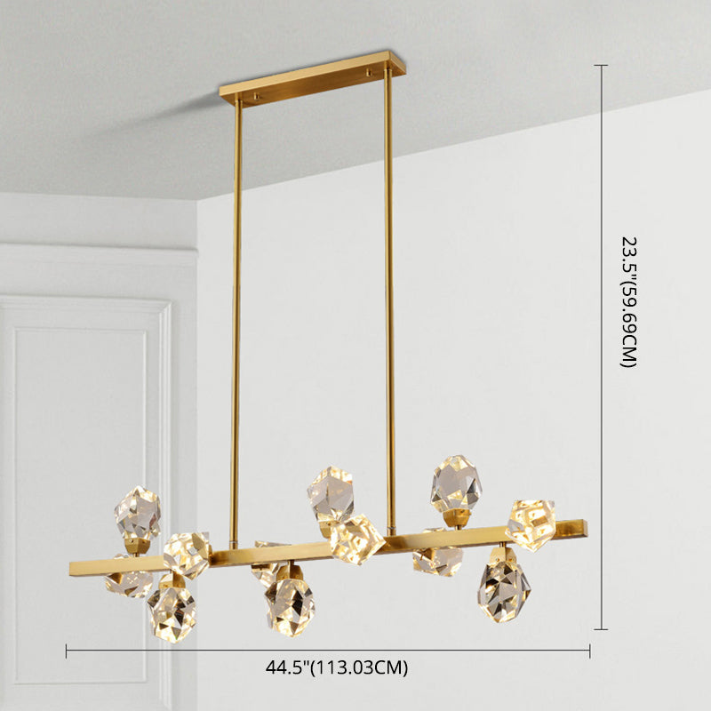 Brass LED Gemstone Hanging Light Minimalist Crystal Island Lighting for Dining Room