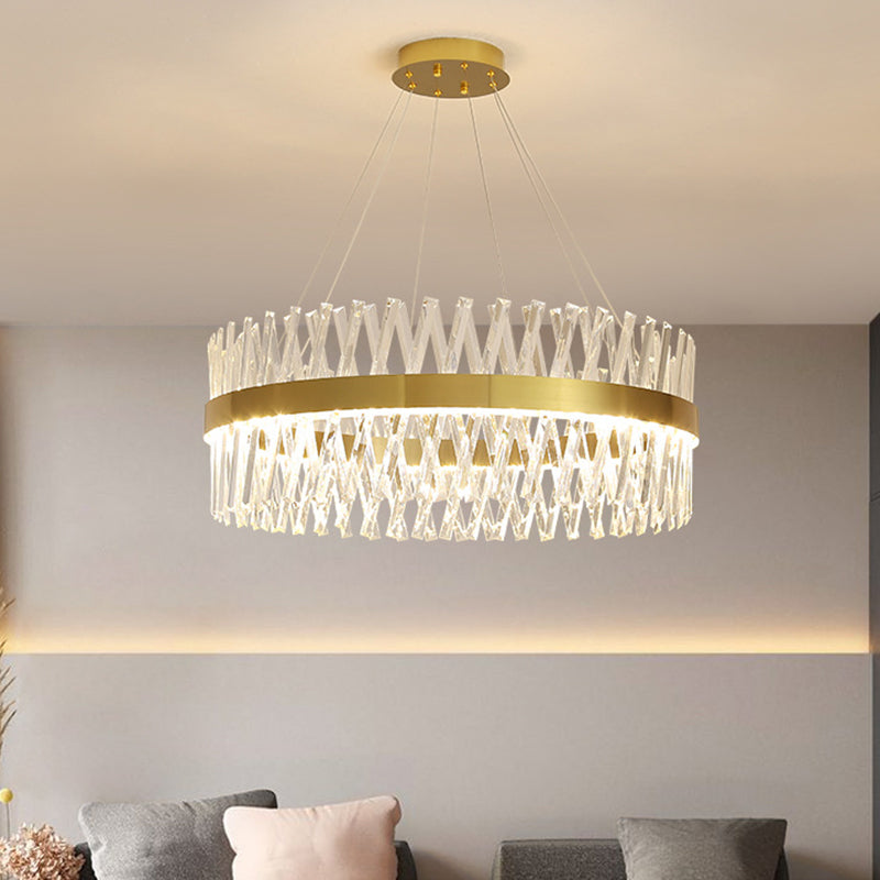 Postmodern Simple Geometric Pendant Light K9 Crystal Strip Bedroom LED Island Light in Gold