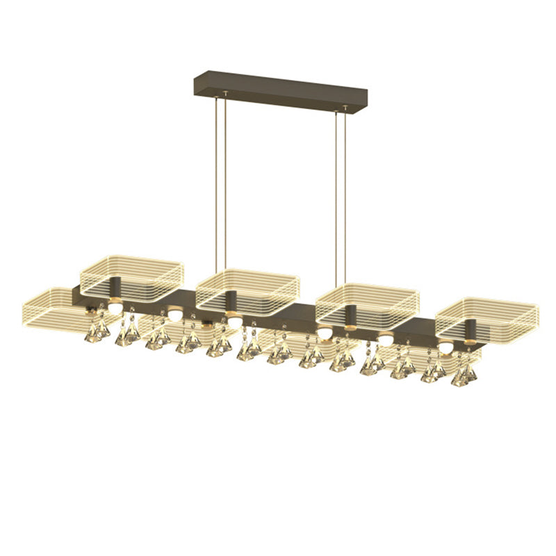 Squares Island Lighting Fixture Modern Acrylic Dining Room Suspension Light in Black