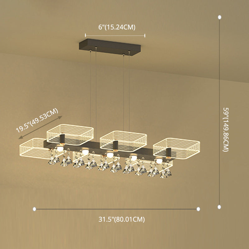 Squares Island Lighting Fixture Modern Acrylic Dining Room Suspension Light in Black