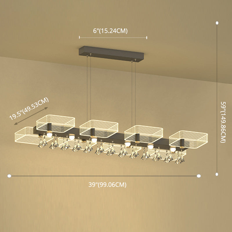 Squares Island Lighting Fixture Modern Acrylic Dining Room Suspension Light in Black