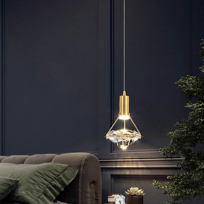Crystal Diamond Island Lighting Postmodern Gold Finish LED Pendant Light Fixture