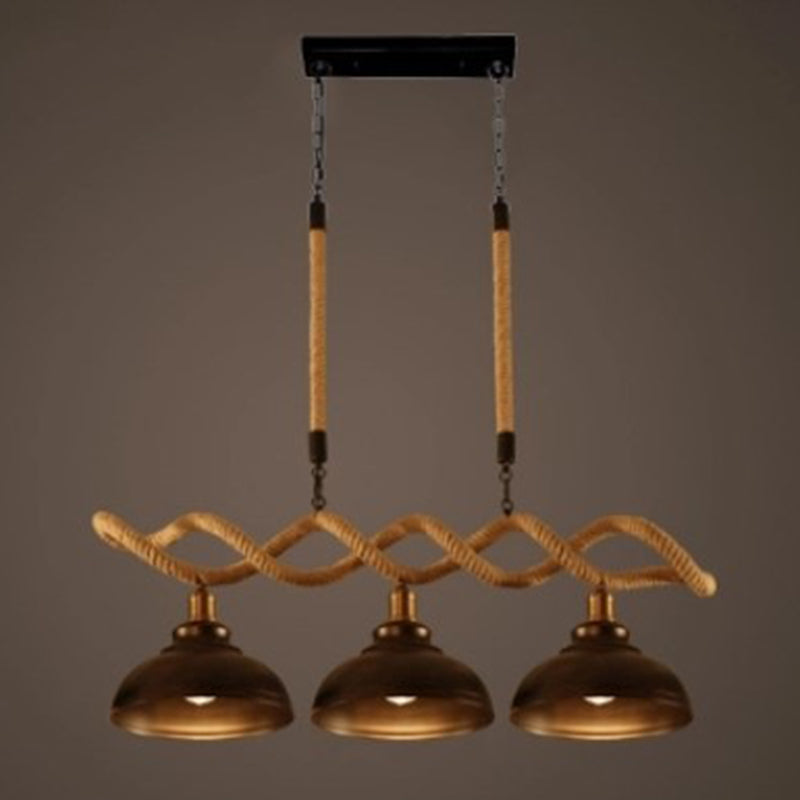 3-Light Hemp Rope Island Pendant Countryside Beige Shaded Restaurant Suspension Light