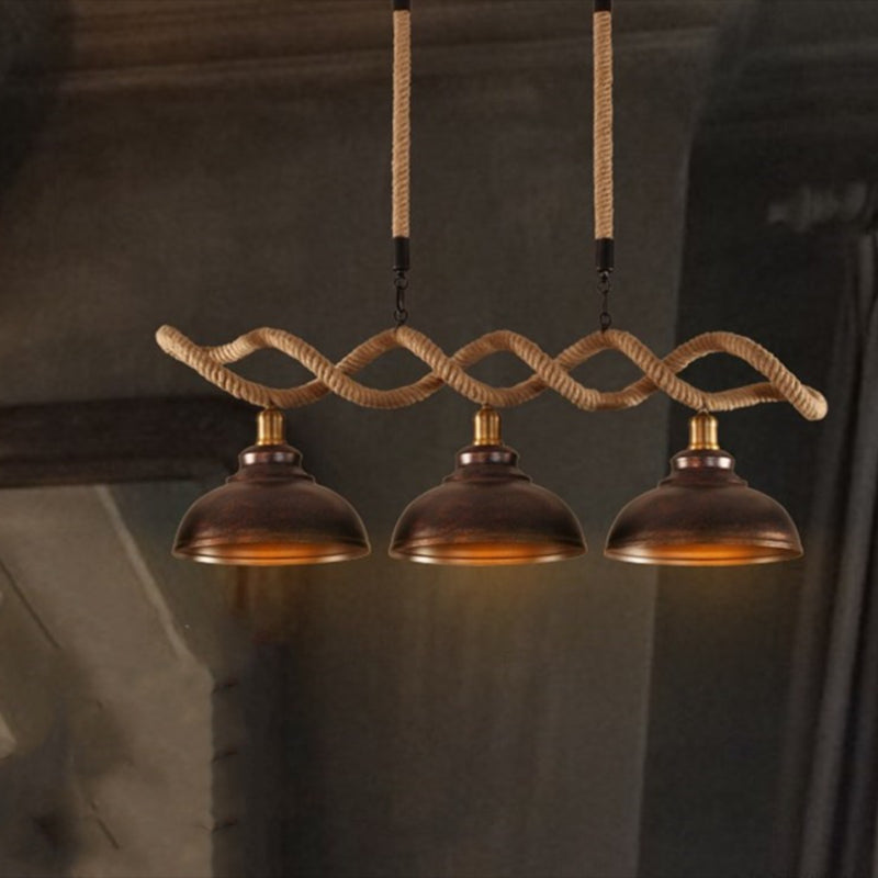 3-Light Hemp Rope Island Pendant Countryside Beige Shaded Restaurant Suspension Light