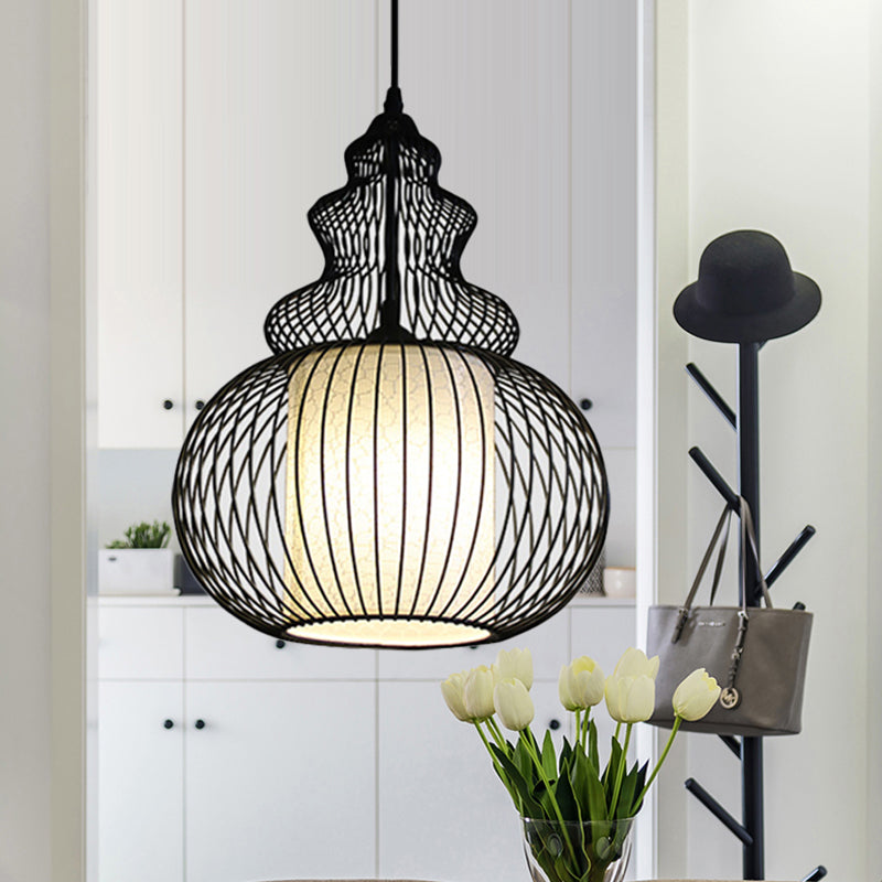 1 Light Round/Oval/Lantern Ceiling Suspension Lamp Classic Black Fabric Pendant Light Fixture for Dining Room