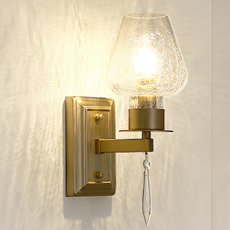 Brass Wine Cup Sconce Light Traditional Cracked Glass 1 Head Bedroom Wall Mounted Light