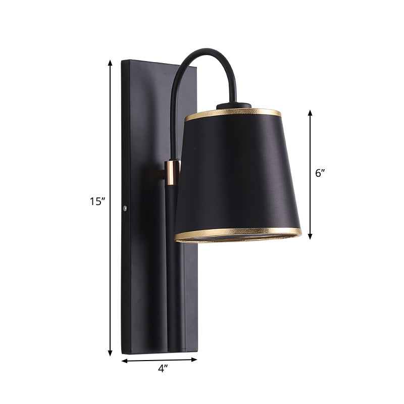 Tapered Bedroom Wall Sconce Black Fabric 1 Light Vintage Stylish Wall Mount Lighting with Gooseneck Arm