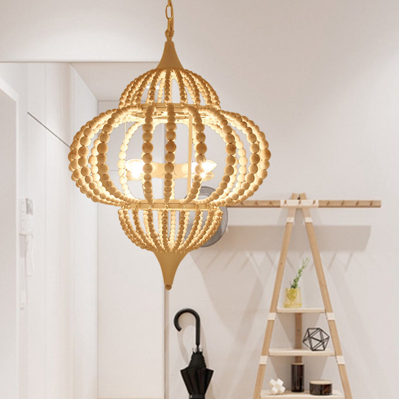 9-Light Chandelier Pendant Cottage Wooden Lantern Ceiling Light Fixture in White