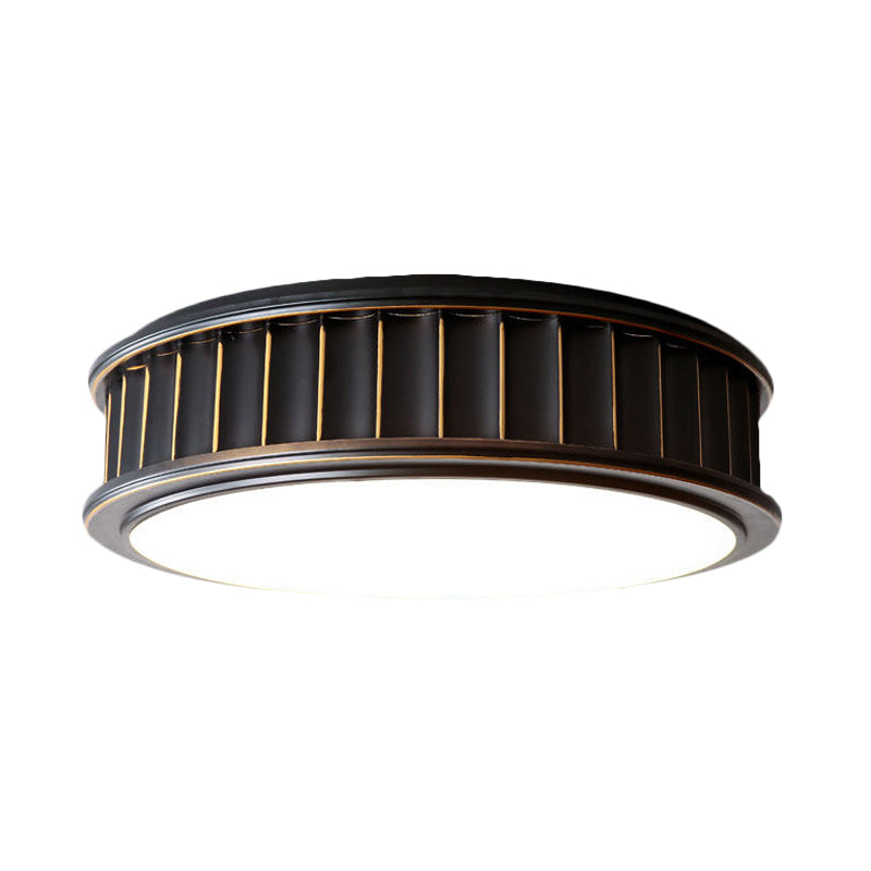 Schwarze, gerippte, runde Einbaulampe, minimalistische, oberflächenmontierte LED-Deckenleuchte aus Eisen, warmes Licht