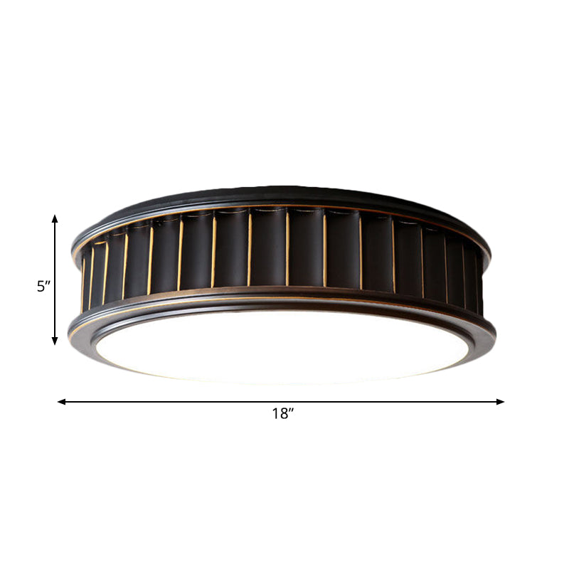 Black Ribbed Round Flush Lamp Minimalist Iron Surface Mounted LED Ceiling Light, Warm Light