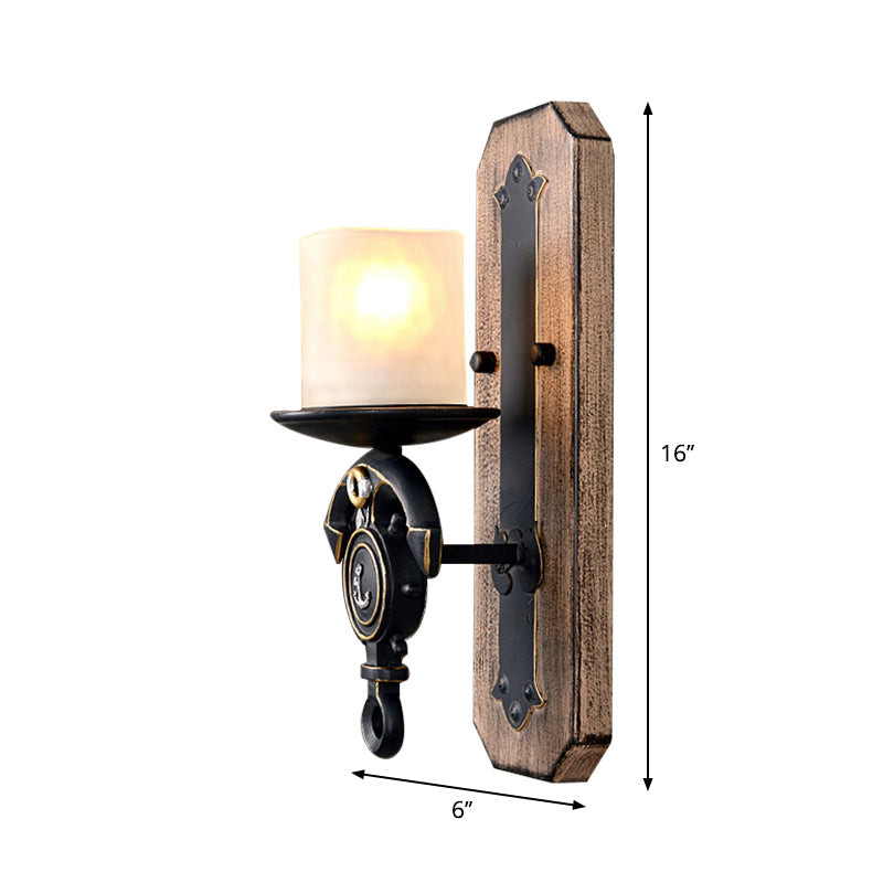 Candle Wall Lamp Country Style Opal Glass 1/2-Bulb Black and Gold Sconce Light with Resin Anchor Design