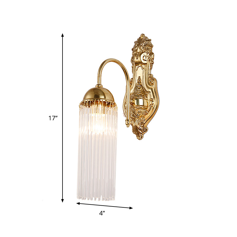 Tubular Corridor Wall Lighting Clear Crystal 1/2-Bulb Modern Style Sconce Lamp with Metal Gooseneck Arm in Gold