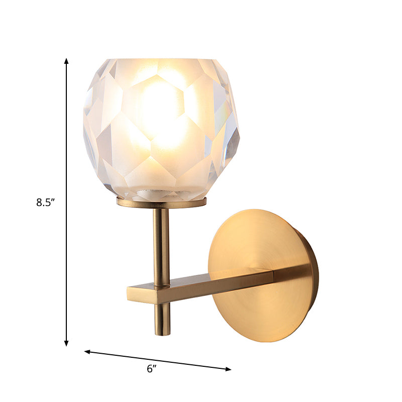Faceted Globe Shade Wall Lamp Modern Stylish Clear Glass 1 Light Golden Wall Mounted Light for Hallway