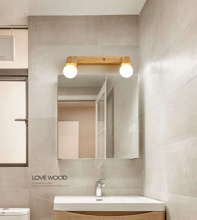 Modern Wooden Vanity Mirror Light Adjustable Armed Bathroom Vanity Sconce Lights