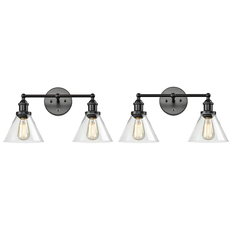 Conical Shade Industrial Wall Morted Lamp 2 Lichter Eitelkeitsleuchten im klaren Glaskäfig