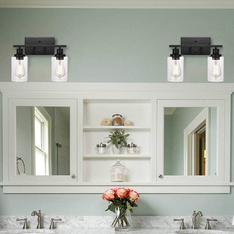 Industrial Style Wall Mounted Lamp 2 Heads Vanity Lamp in Pure Glass Shade for Bathroom