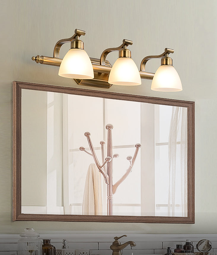 American LED Bath Vanity Lighting Brass Bathroom Lighting for Makeup in Frosted Glass Shade