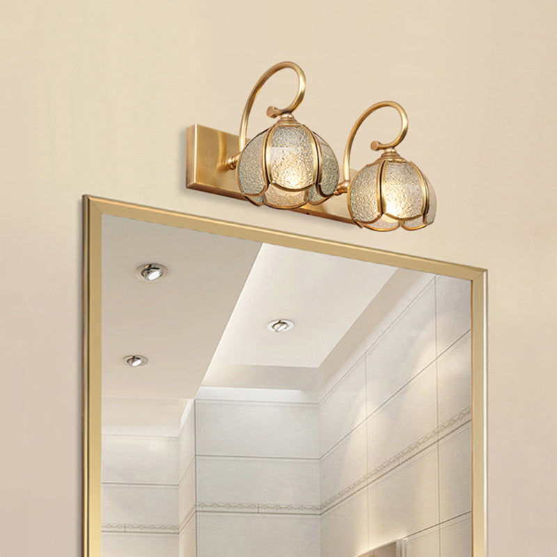 Brass Vanity Sconce Light Mid-Century Style Bathroom Vanity Lights in Glass Shade
