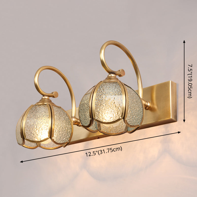 Brass Vanity Sconce Light Mid-Century Style Bathroom Vanity Lights in Glass Shade