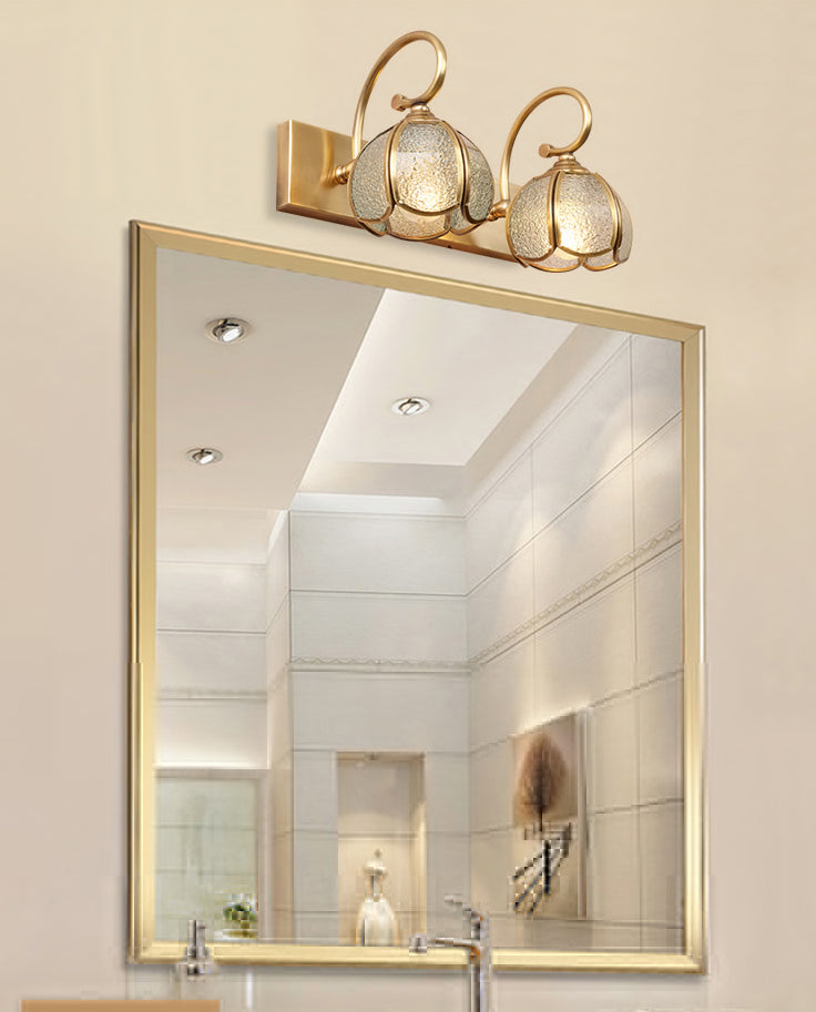 Brass Vanity Sconce Light Mid-Century Style Bathroom Vanity Lights in Glass Shade