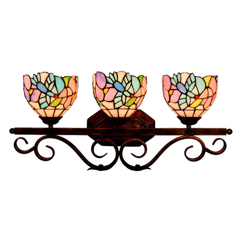 Vintage 3 Lichter Vanity Wandleuchte Tiffany Vanity Lampen Badezimmer mit mehrfarbigem Glasschirm