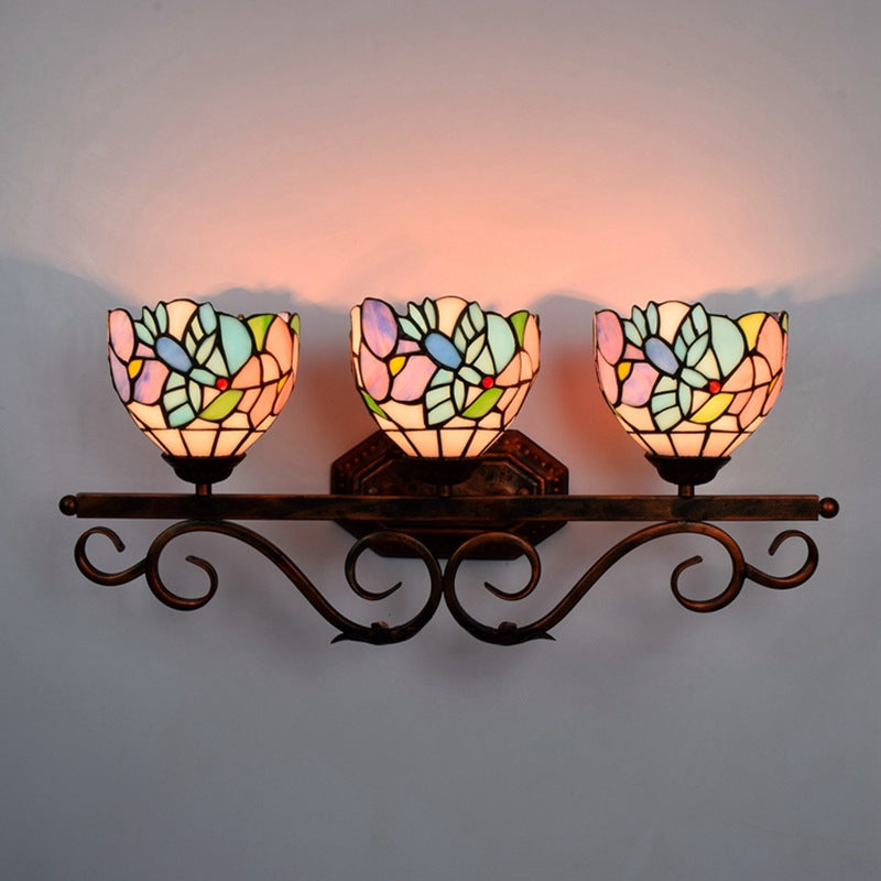 Vintage 3 Lichter Vanity Wandleuchte Tiffany Vanity Lampen Badezimmer mit mehrfarbigem Glasschirm