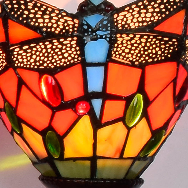Vintage bunte Libellen-Waschtischleuchten im Tiffany-Stil über Spiegel-Waschtischleuchten