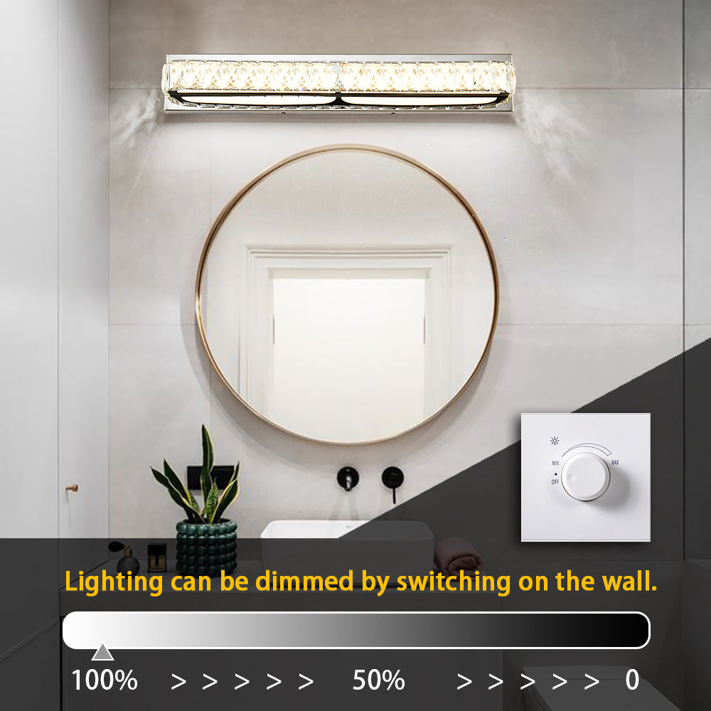 Roestvrijstalen basis badkamer ijdelheid wijk kristal ingebed boven spiegel ijdelheid lichten