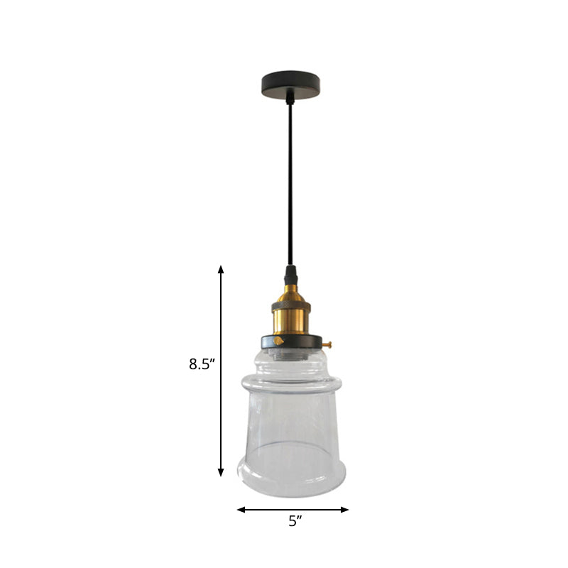 Lámpara de suspensión de vestíbulo de sombra cónica vaso transparente 1 bombilla de estilo vintage altura iluminación colgante ajustable en acabado de latón