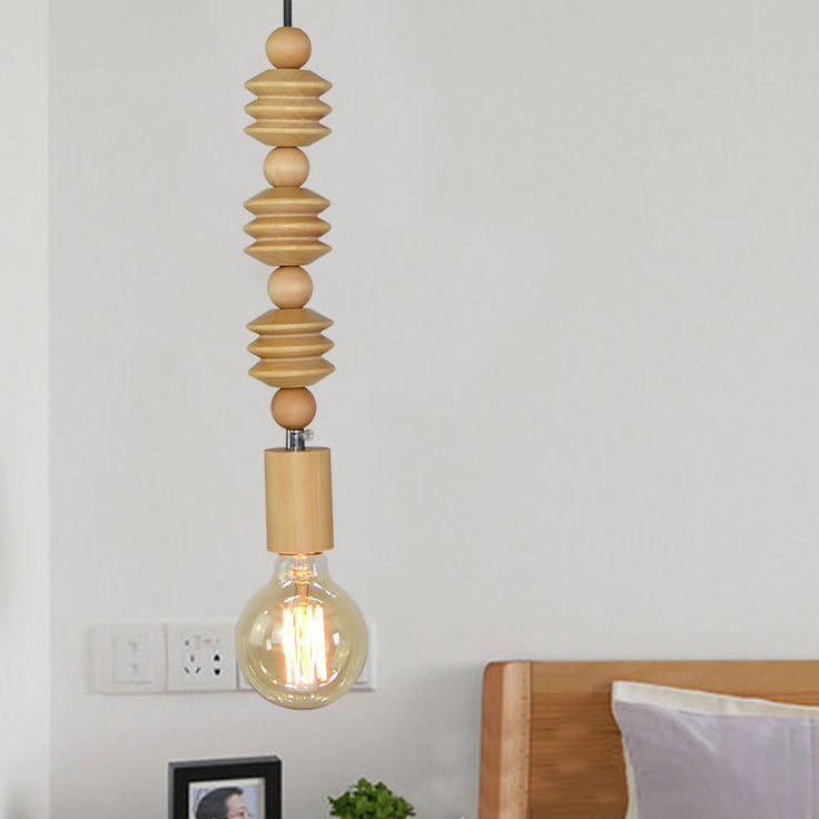 Lampada a sospensione del legno sferico Lampada a sospensione Stile 1 illuminazione a sospensione leggero con lampadina nuda, altezza 12,5 "/14"