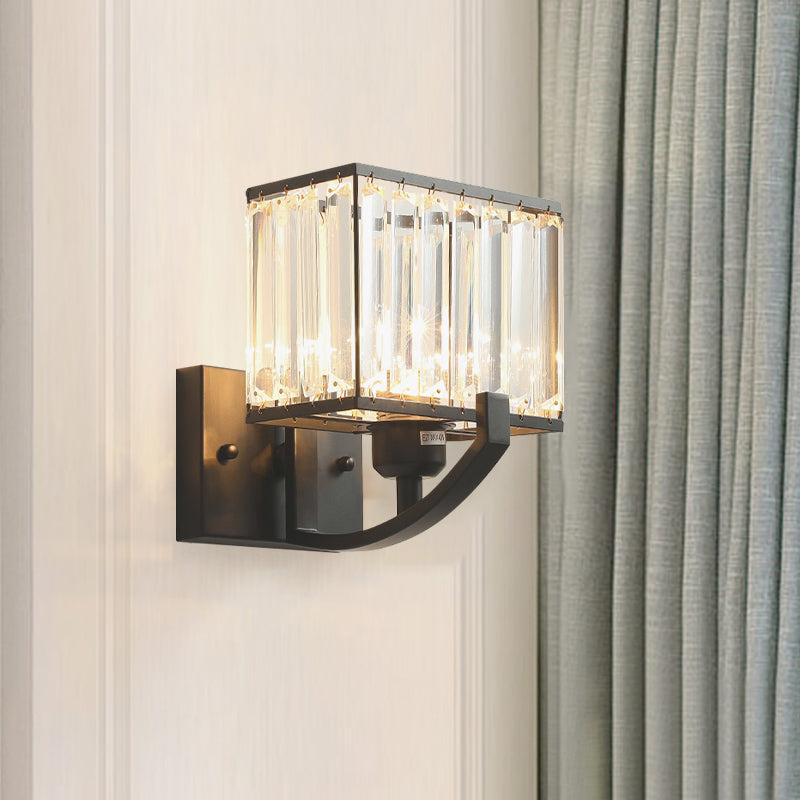 Zwart/gouden rechthoek wandmontage verlichting moderne stijl 1 kop helder kristallen sconce licht voor slaapkamer, 7 "/18" w